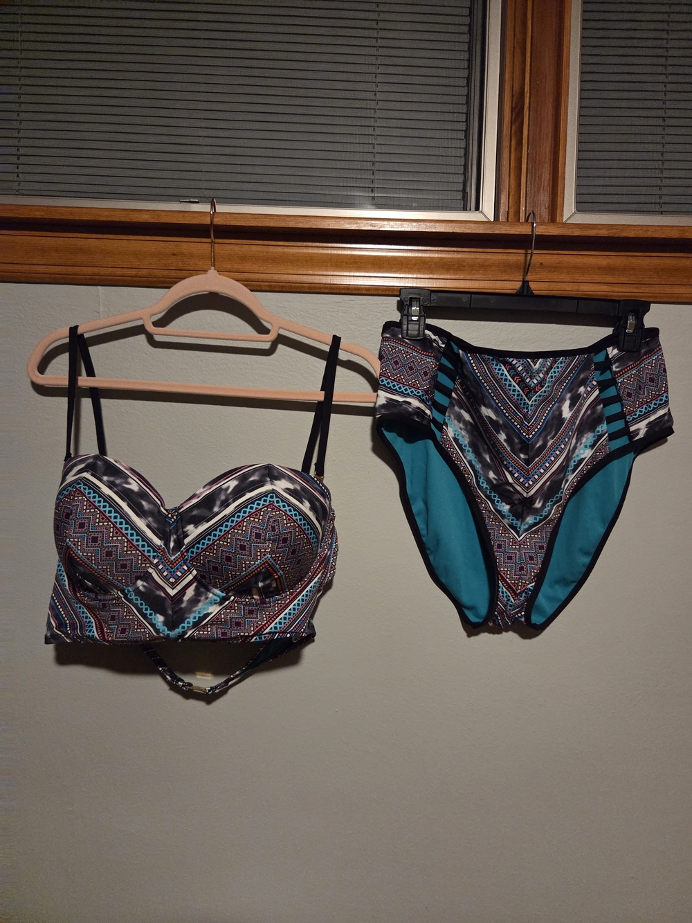 Kenneth Cole New York Teal and Black Geometric Bikini Set